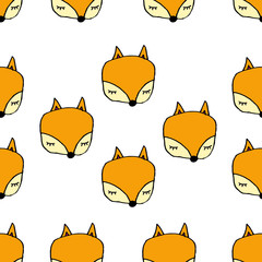 Abstract seamless pattern with animals. Soft colors. Colorful children's illustration. Print for textiles, packaging, children's clothing.White background.Cute fox.