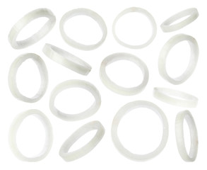 Set of flying cut fresh onion on white background