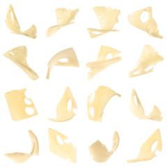 Obraz premium Set of flying delicious cheese on white background