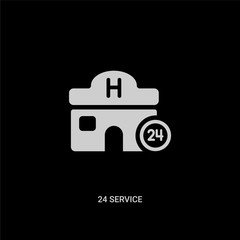 white 24 service vector icon on black background. modern flat 24 service from hotel and restaurant concept vector sign symbol can be use for web, mobile and logo.