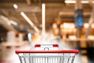 Blurred view of modern shopping mall interior