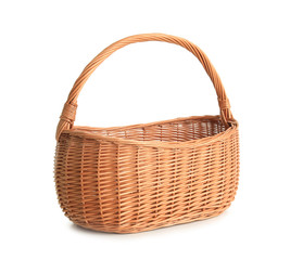 Fototapeta na wymiar Empty wicker picnic basket isolated on white
