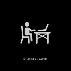 white internet on laptop computer vector icon on black background. modern flat internet on laptop computer from humans concept vector sign symbol can be use for web, mobile and logo.