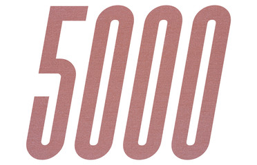 Number 5000 with terracotta colored fabric texture on white background