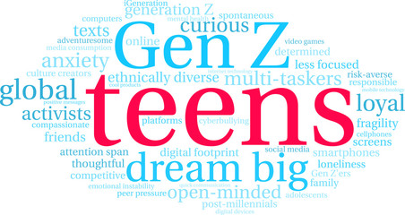 Teens word cloud on a white background. 