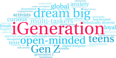 iGeneration word cloud on a white background. 