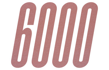 Number 6000 with terracotta colored fabric texture on white background