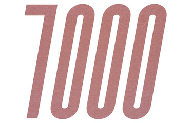 Number 7000 with terracotta colored fabric texture on white background