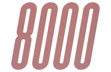 Number 8000 with terracotta colored fabric texture on white background