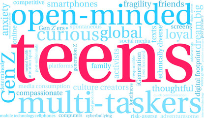 Teens Word Cloud on a white background. 