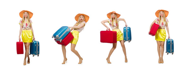 Travel vacation concept with luggage on white