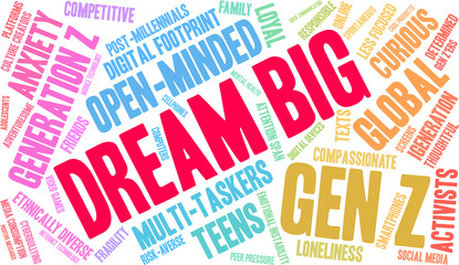 Dream Big Word Cloud on a white background. 