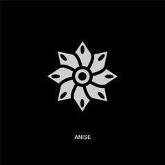white anise vector icon on black background. modern flat anise from india and holi concept vector sign symbol can be use for web, mobile and logo.