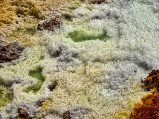 Salt crystals in the Danakil depression create an incredible variety of colors. Ethiopia