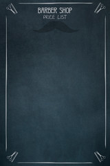 MockUp Price List Barber Shop. Mustache and hairdresser scissors and comb icons. Copy space. Place...
