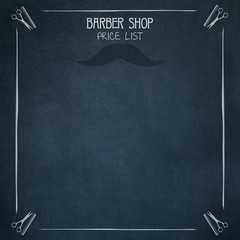MockUp Price List Barber Shop. Mustache and hairdresser scissors and comb icons. Copy space. Place...