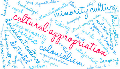 Cultural Appropriation Word Cloud on a white background 