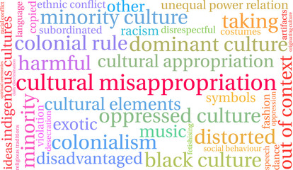 Cultural Misappropriation Word Cloud on a white background. 