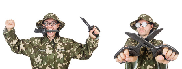 Funny soldier isolated on white 