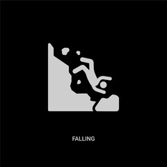 white falling vector icon on black background. modern flat falling from insurance concept vector sign symbol can be use for web, mobile and logo.