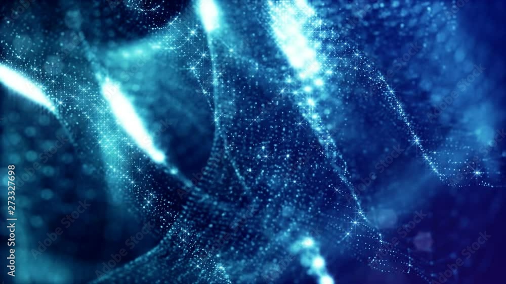 Aufkleber sci-fi blue background of luminous particles that form curves, surfaces, complex structures, time-va