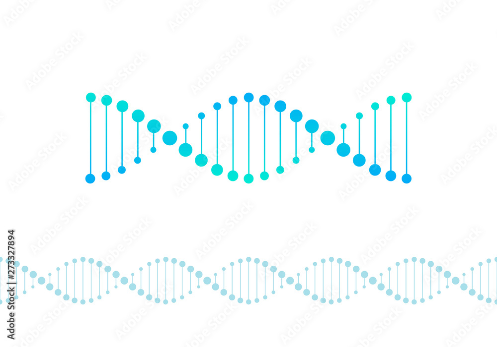 Poster vector science design elements. flat blue gradient dna spiral symbol and horizontal border seamless 