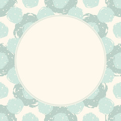Pastel grunge square frame with circles, dots, stars and round empty space for text. Cute retro invitation card. Vector illustration.