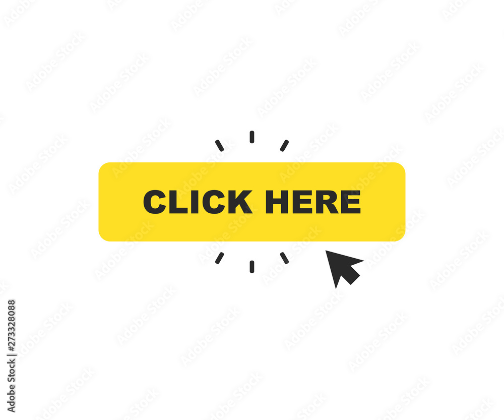 Poster click here button. clicking icon in flat style. vector