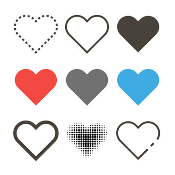 Set of different hearts icons. Icon heart in different stylish. Vector