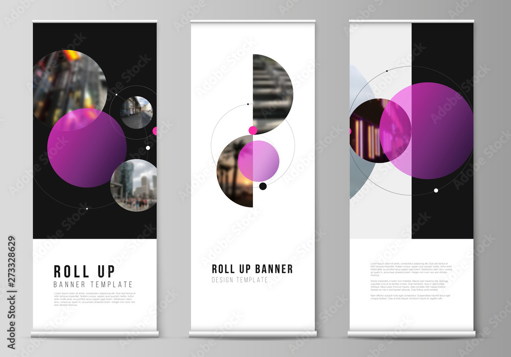Poster the vector layout of roll up banner stands, vertical flyers, flags design business templates. simple