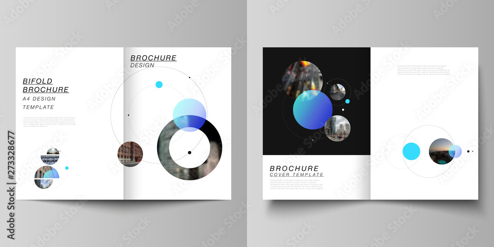 Poster vector layout of two a4 format modern cover mockups design templates for bifold brochure, flyer, boo