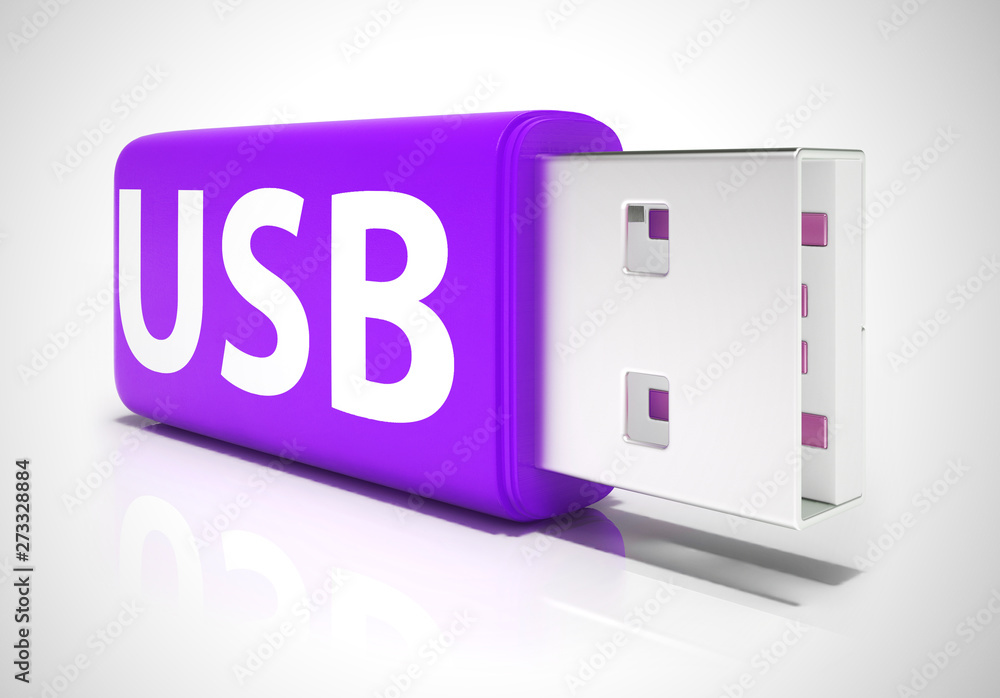 Poster usb stick shows data storage of computer information - 3d illustration