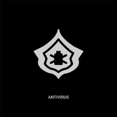 white antivirus vector icon on black background. modern flat antivirus from internet security and concept vector sign symbol can be use for web, mobile and logo.