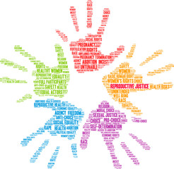 Reproductive Justice Word Cloud on a white background. 