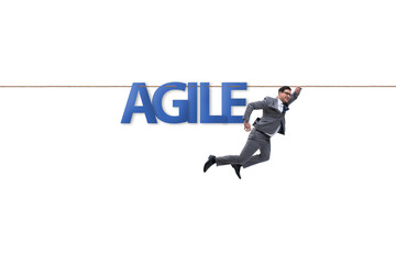 Agile transformation concept with businessman walking on tight r