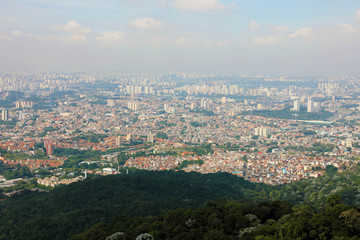 Fototapeta na wymiar Panoramic cityscape skyline of the Greater Sao Paulo, large metropolitan area located in the Sao Paulo state in Brazil