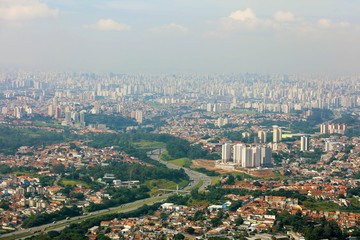 Panoramic cityscape skyline of the Greater Sao Paulo, large metropolitan area located in the Sao Paulo state in Brazil