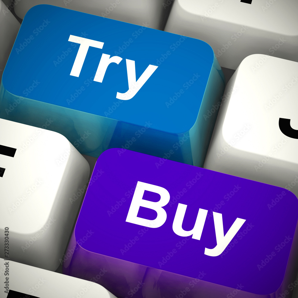 Poster try then buy buttons for assessing before purchase of an item - 3d illustration