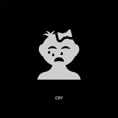 white cry vector icon on black background. modern flat cry from kids and baby concept vector sign symbol can be use for web, mobile and logo.