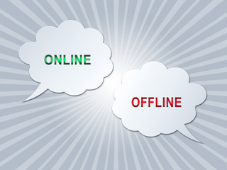 Online Vs Offline Words Depicting Internet Surfing Versus Print Media Promotion - 3d Illustration