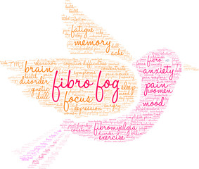 Fibro Fog Word Cloud on a white background. 