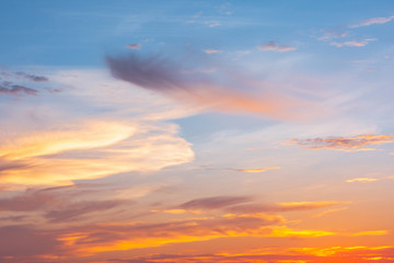 Sky and cloud at sunset with sunset light effects background. clouds twilight and dramatic sky background.