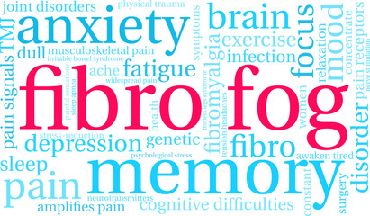 Fibro Fog Word Cloud on a white background. 