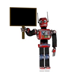 Retro robot with blackboard,3d render.