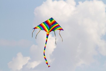 Children's favorite toy kite on windy days in spring