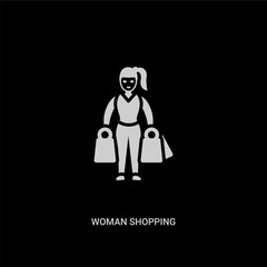 white woman shopping vector icon on black background. modern flat woman shopping from ladies concept vector sign symbol can be use for web, mobile and logo.