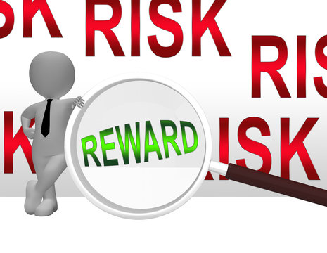 Risk Vs Reward Strategy Magnifier Depicts The Hazards In Obtaining Success - 3d Illustration