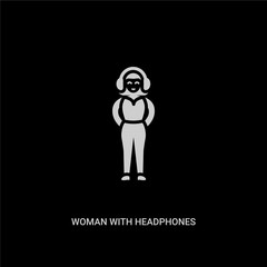 white woman with headphones vector icon on black background. modern flat woman with headphones from ladies concept vector sign symbol can be use for web, mobile and logo.