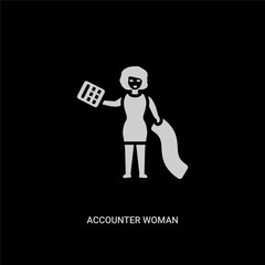 white accounter woman vector icon on black background. modern flat accounter woman from ladies concept vector sign symbol can be use for web, mobile and logo.