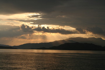 Sunset over tropical bay